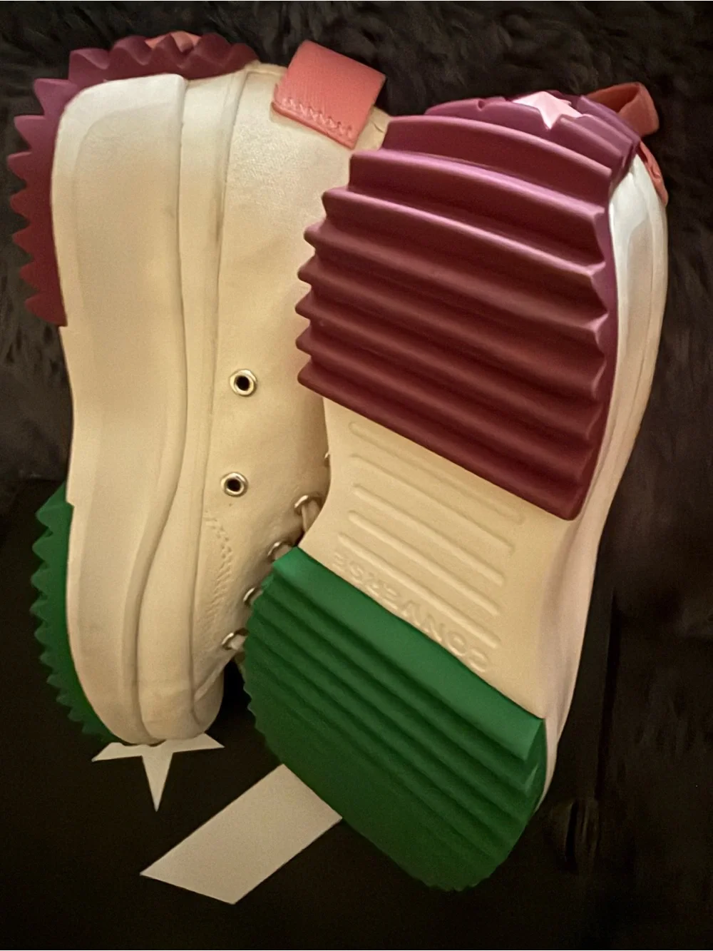 🔥🔥RUN STAR HIKE Cream Platform Sneakers with Green and Pink Sawtooth Soles - Picture 7 of 9